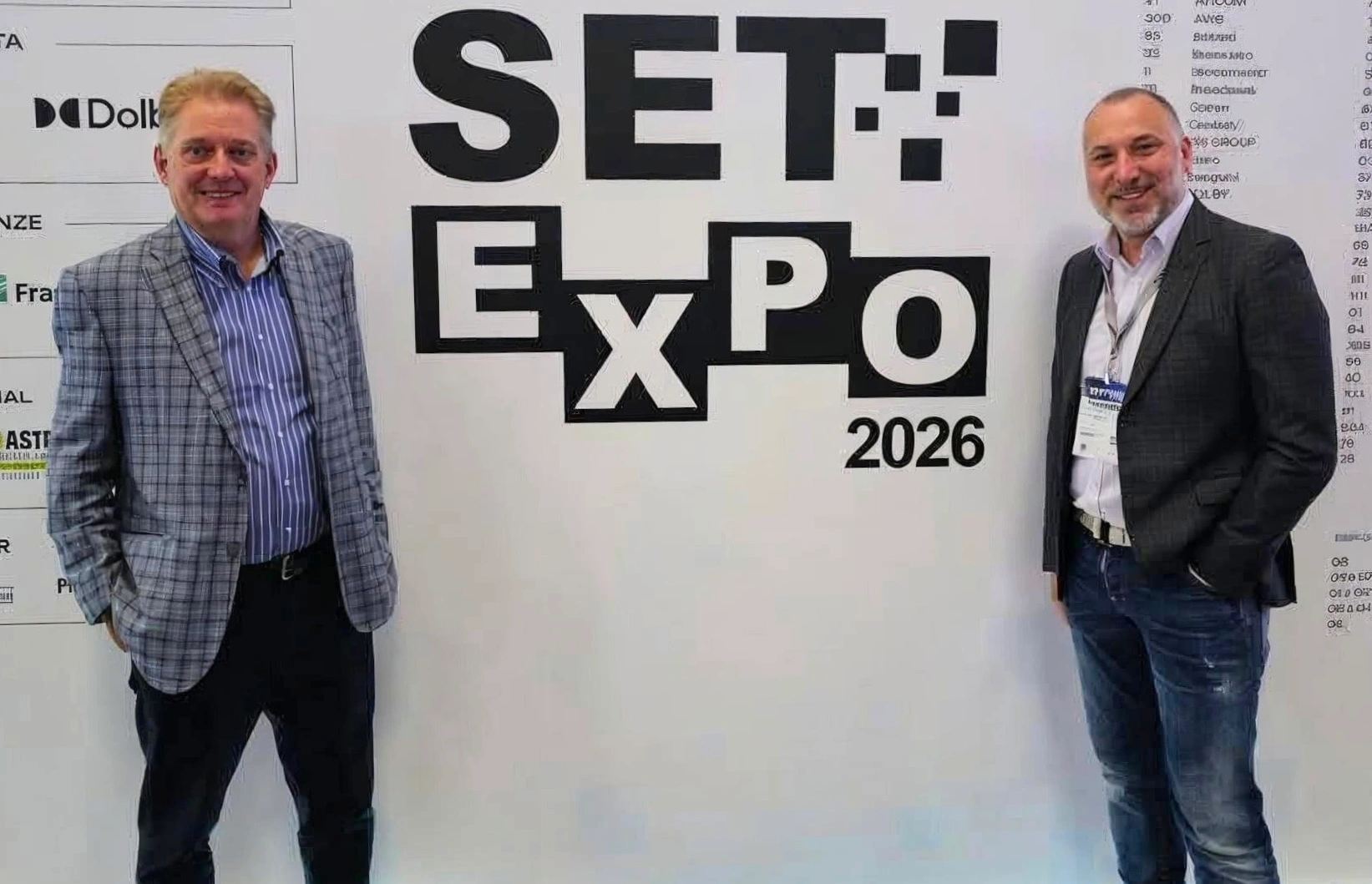 Arcadian's Mark Lay and Mark Karpus at the SET Expo 2026 step-and-repeat in São Paulo, Brazil.