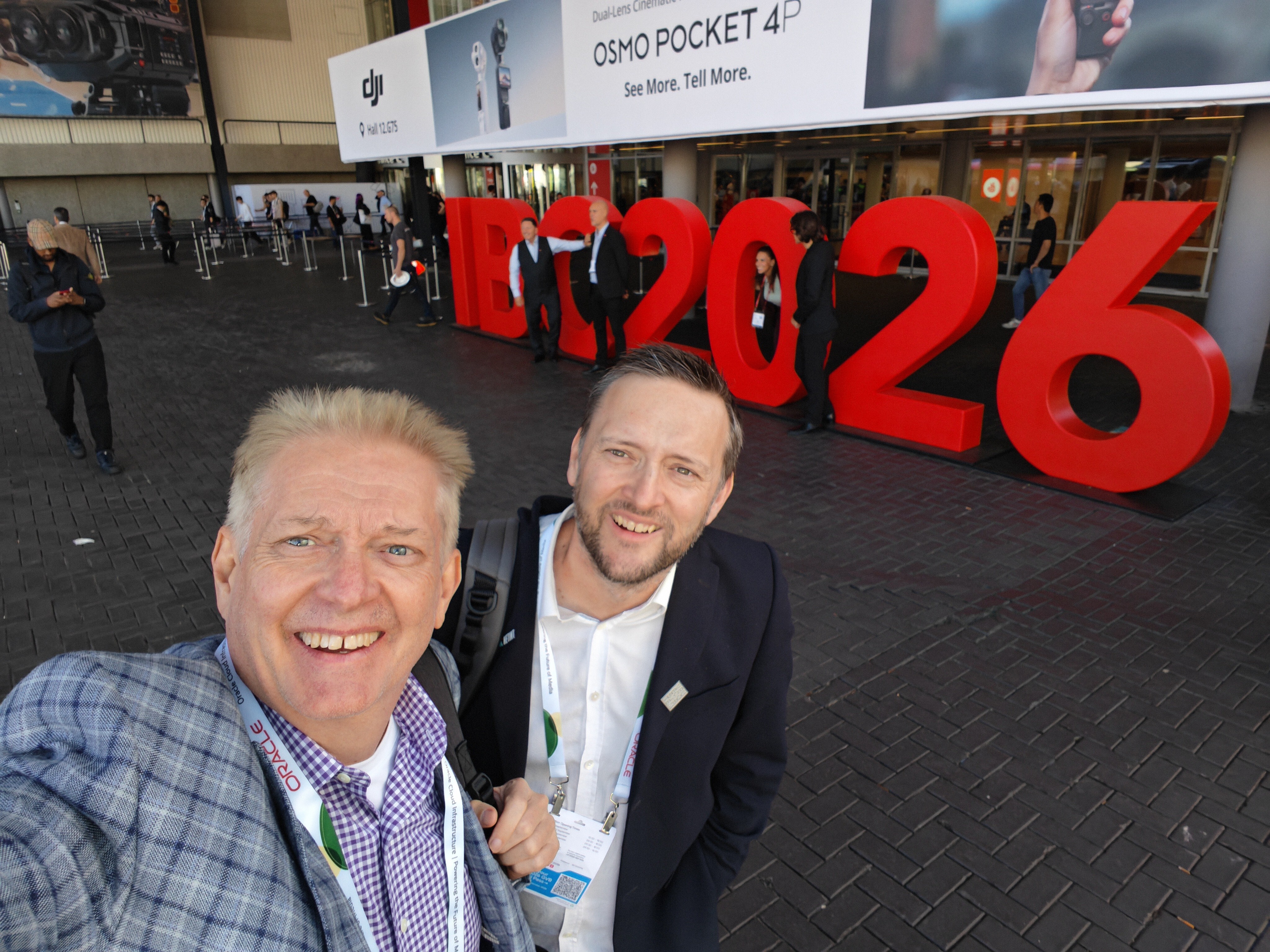 6. Arcadian's Mark Lay and Joe Waltzer at the IBC 2026 entrance on the show's closing day.